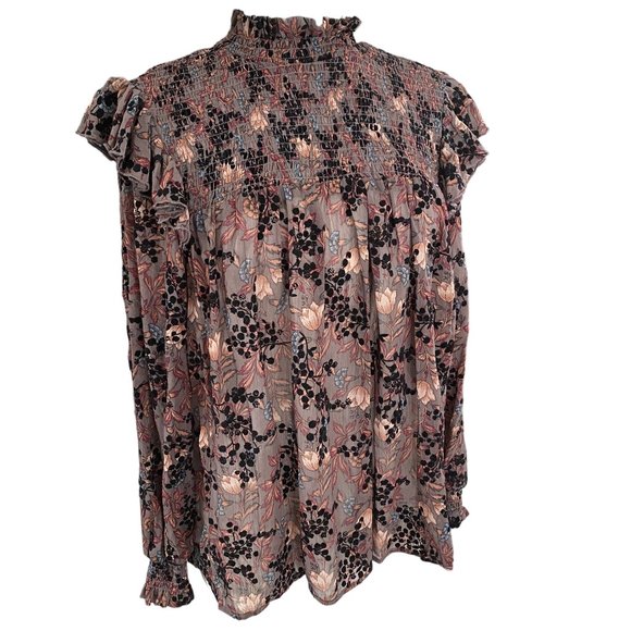 Knox Rose Floral Velvet Burnout Shirt Smocked Victorian Dark Fairy Whimsigoth-XL - Picture 1 of 16